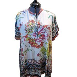 Johnny Was Victoriana Floral Print Georgette Silk Top Sz XXL